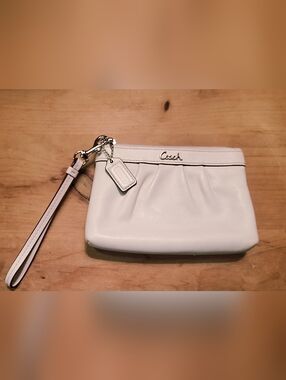 Coach White Leather Wristlet Clutch with Charm